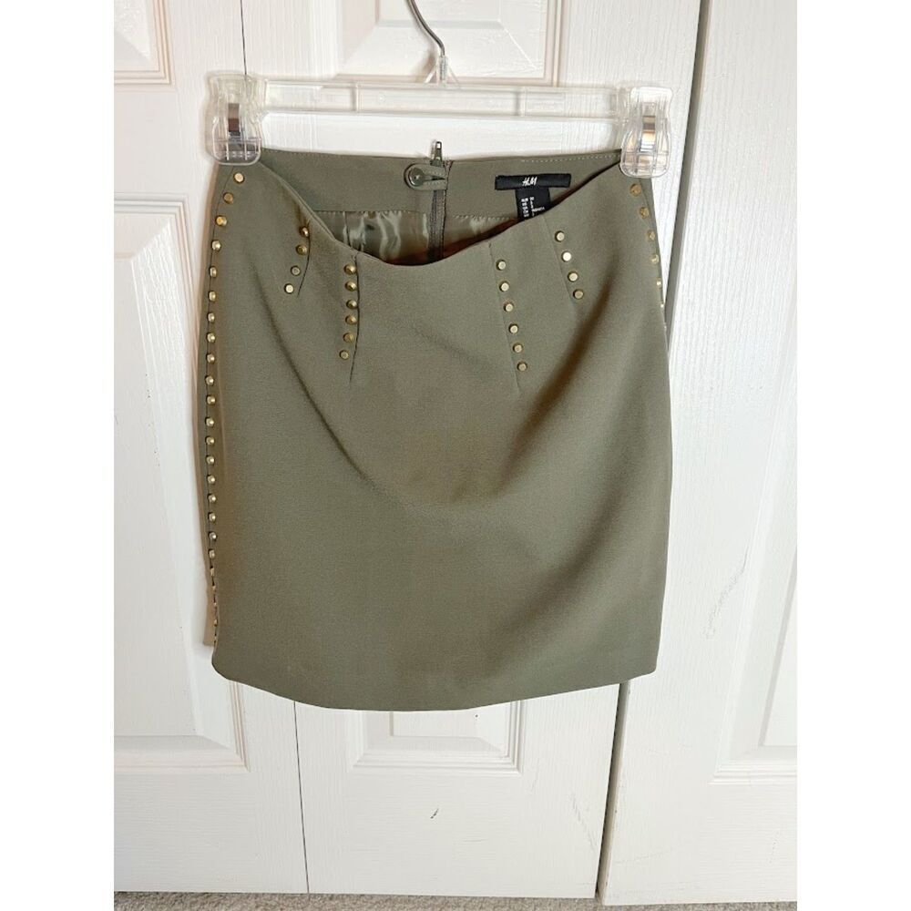 H&M Pencil Straight Mini Length Gold Studded Detail Fully Lined Skirt